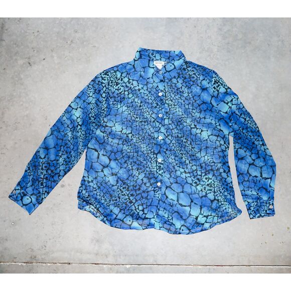 Vintage 90s Nicola Sheer Abstract Blouse Formal Evening Button Down Shirt Size L - Picture 1 of 3